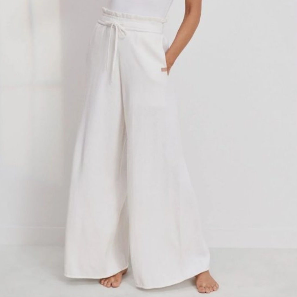 Lunya Cozy Cotton Silk Relaxed Wide Leg Knit Lounge Pants Sincere White Size M